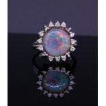 OPAL AND DIAMOND CLUSTER RING