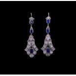 PAIR OF SAPPHIRE AND DIAMOND DROP EARRINGS