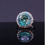 BLUE ZIRCON AND DIAMOND CLUSTER RING