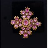 ANTIQUE PINK TOPAS AND PEARL MALTESE CROSS BROOCH