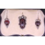 ANTIQUE GARNET AND DIAMOND PENDANT AND EARRING SET