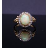 ANTIQUE OPAL DIAMOND CLUSTER RING