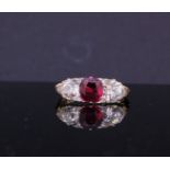 IMPORTANT RUBY AND DIAMOND 3-STONE RING