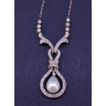 NATURAL SALTWATER PEARL AND DIAMOND NECKLACE