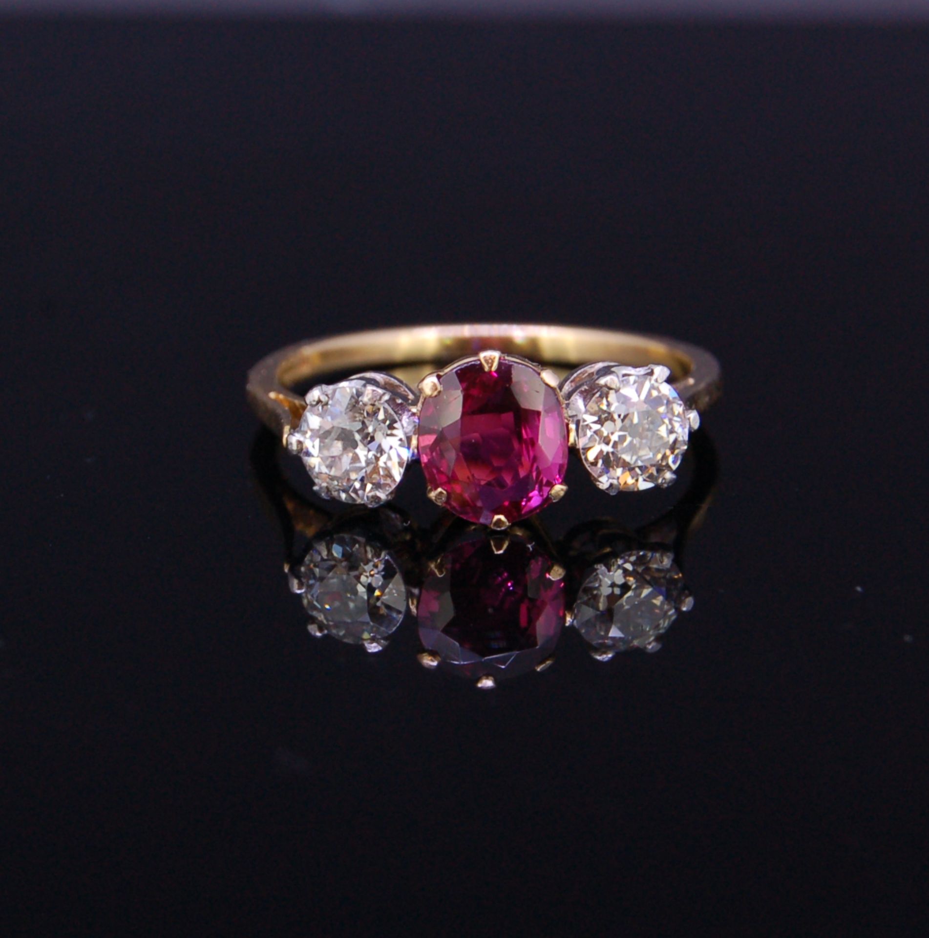 RUBY AND DIAMOND 3-STONE RING