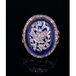 ANTIQUE BLUE GLASS AND DIAMOND RING