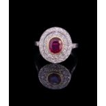 ANTIQUE RUBY AND DIAMOND CLUSTER RING