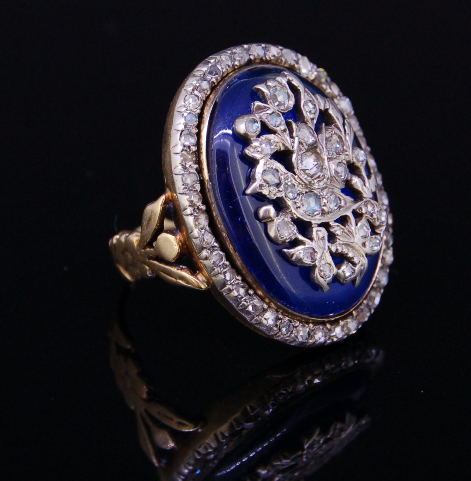 ANTIQUE BLUE GLASS AND DIAMOND RING - Bild 2 aus 4