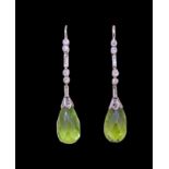 A PAIR OF PERIDOT AND DIAMOND EARRINGS