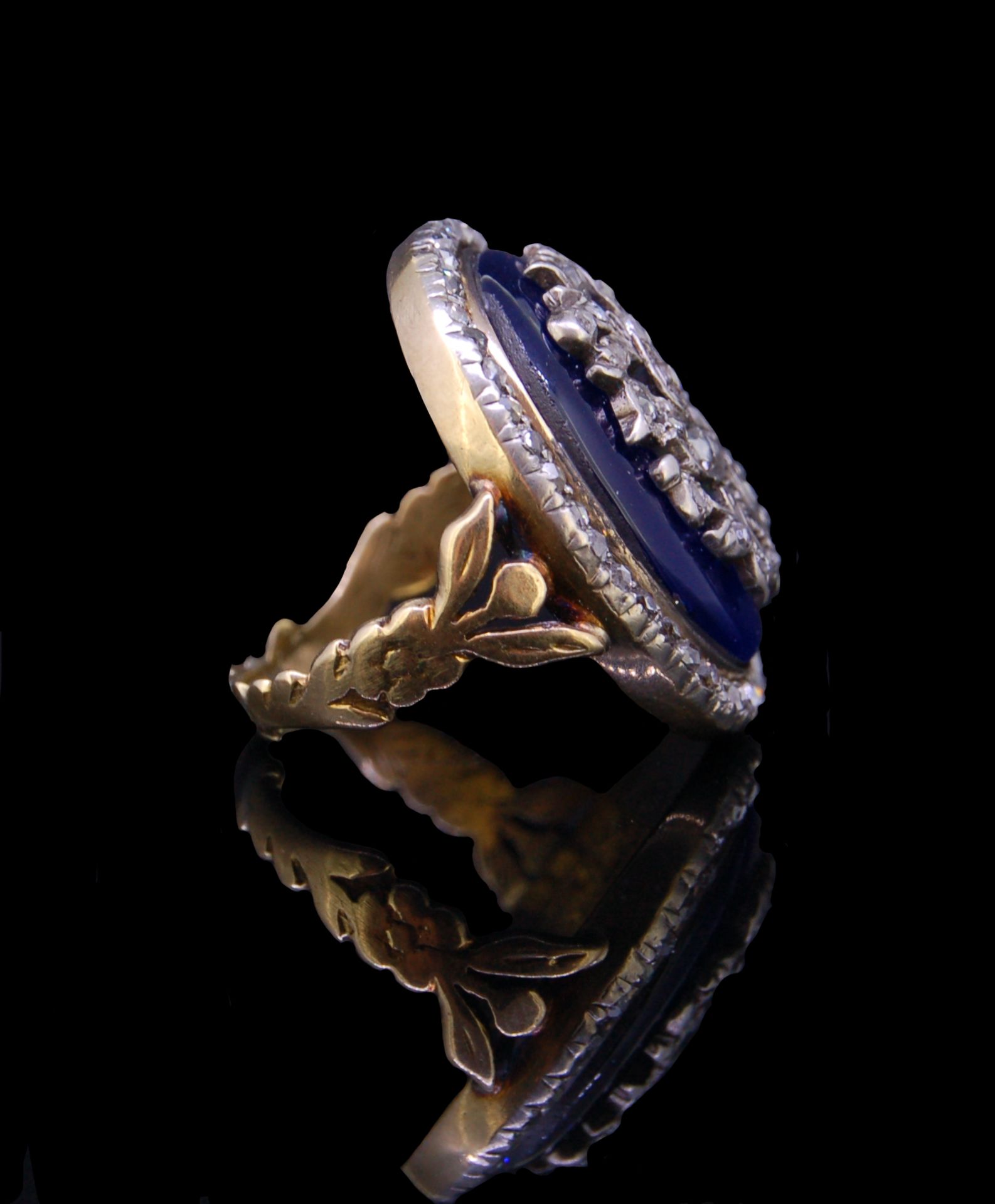 ANTIQUE BLUE GLASS AND DIAMOND RING - Bild 3 aus 4