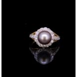 PEARL AND DIMAOND CLUSTER RING