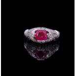 1.50CT BURMA RUBY AND DIAMOND RING, CERTIFICATED.