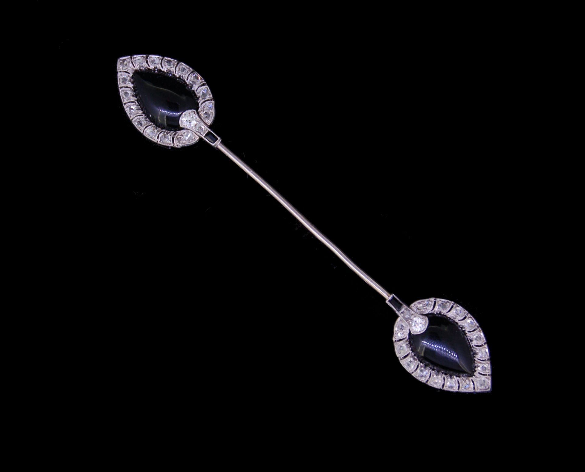 ART-DECO ONYX AND DIAMOND JABOT PIN