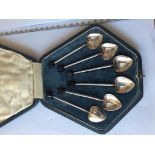 ART DECO BOXED SET, HEART SHAPED BOWL, COFFE SPOONS WITH BEAN SHAPED HANDLES