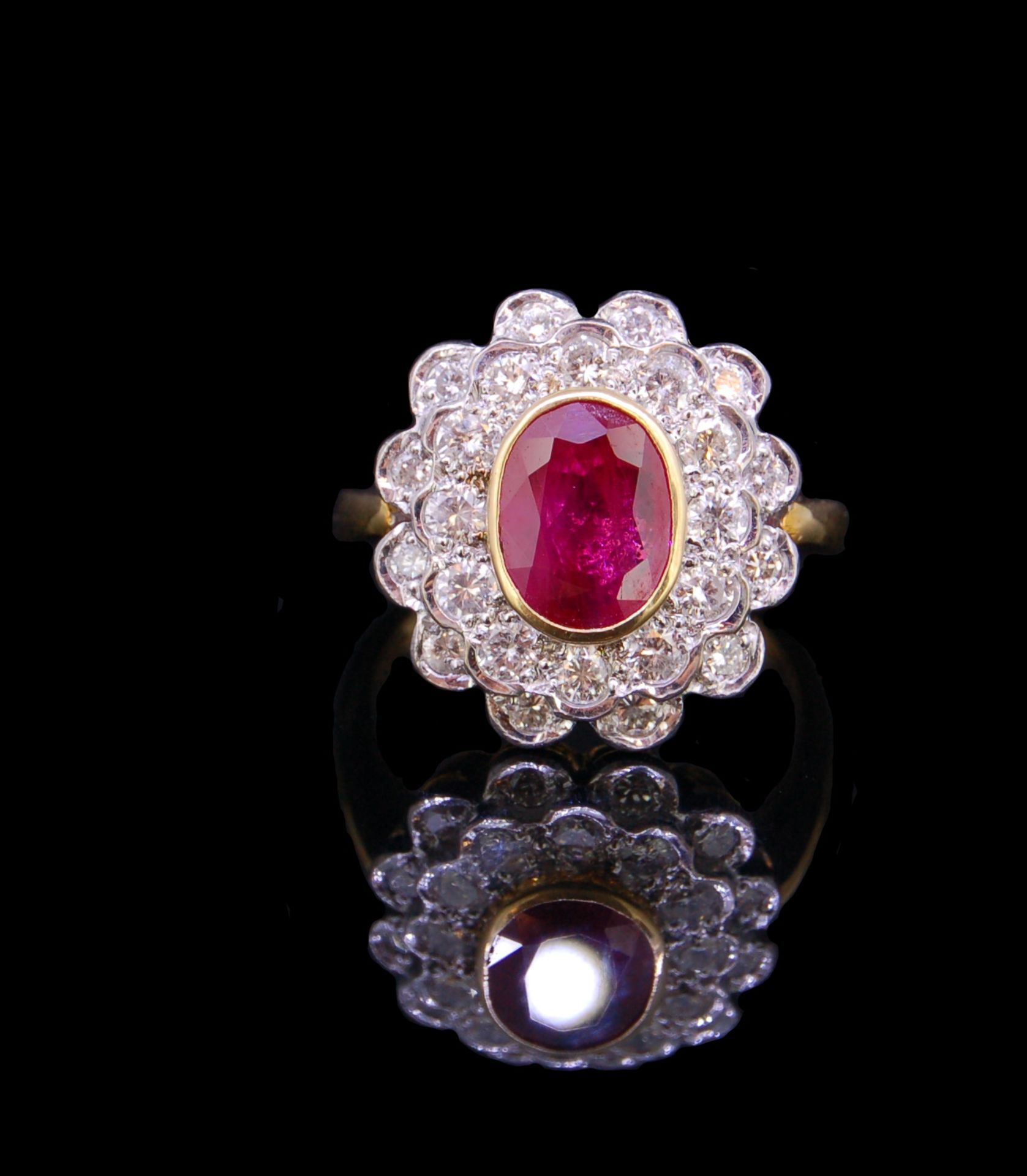 RUBY AND DIAMOND CLUSTER RING