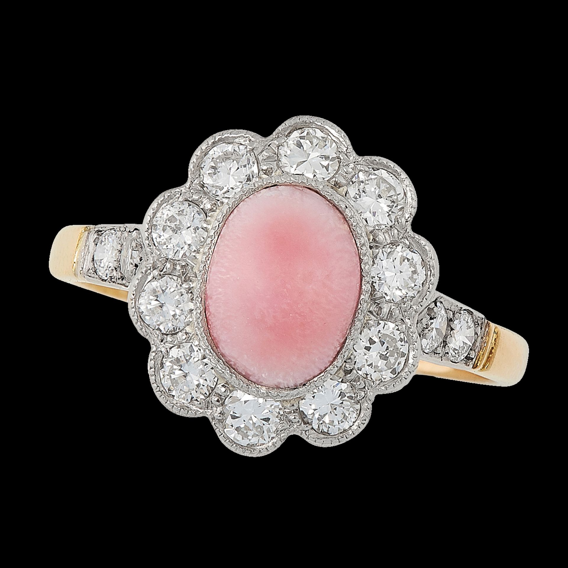 CONCH PEARL AND DIAMOND CLUSTER RING