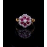 19th CENTURY RUBY AND DIAMOND CLUSTER RING