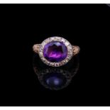 19th CENTURY AMETHYST DIAMOND CLSUTER RING