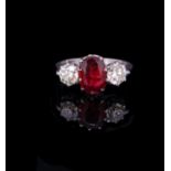 SPINEL AND DIAMOND THREE STONE RING