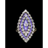 ANTIQUE DIAMOND AND ENAMEL RING