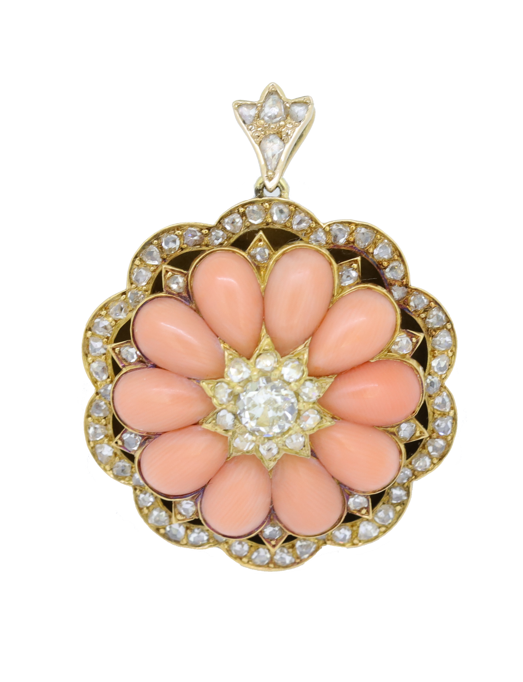 ANTIQUE DIAMOND AND CORAL PENDANT