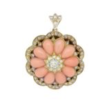 ANTIQUE DIAMOND AND CORAL PENDANT