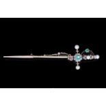 ANTIQUE GEMSTONE SWORD BROOCH