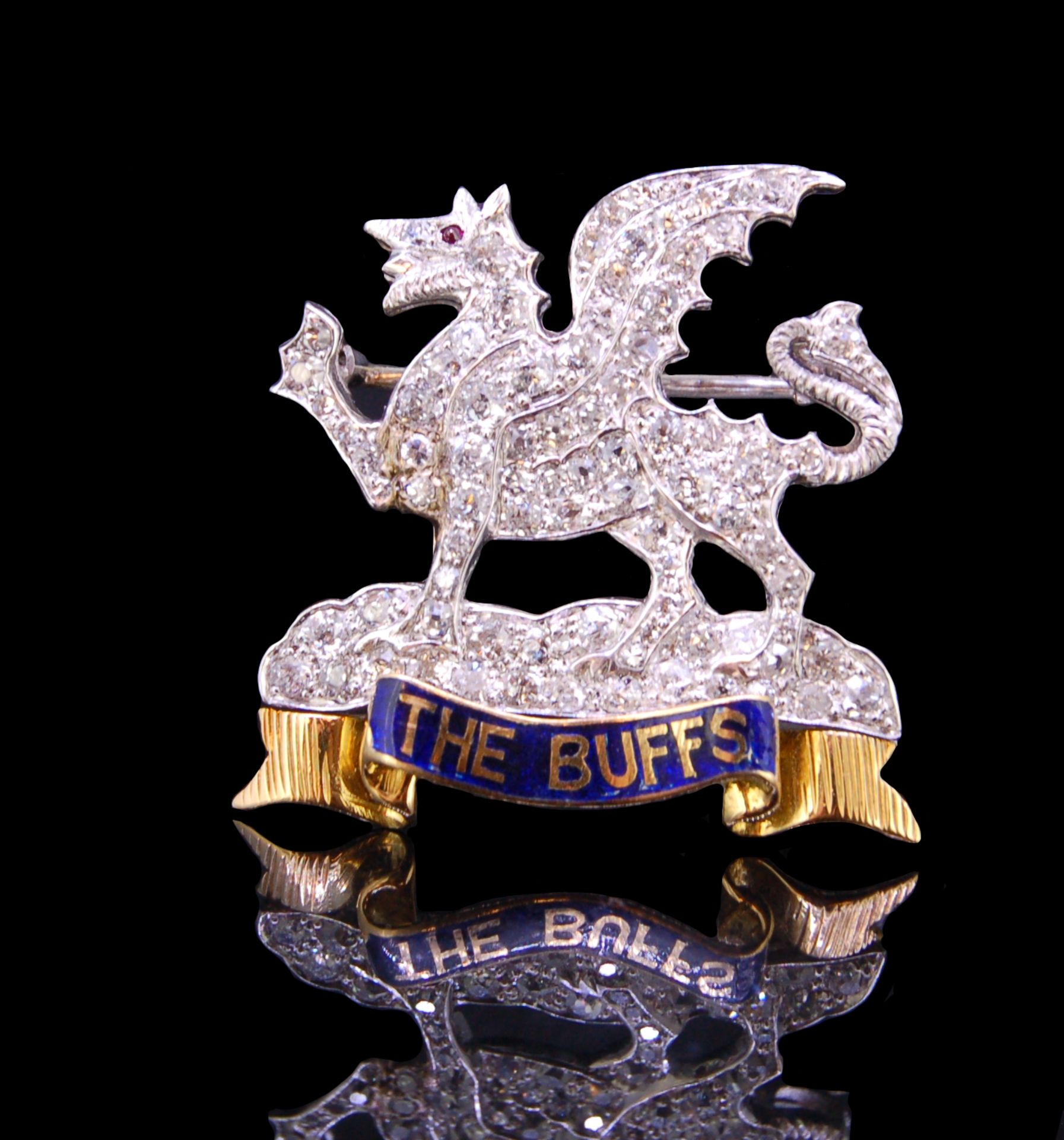 DIAMOND SET DRAGON BROOCH WITH ENAMEL