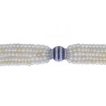 IMPORTANT NATURAL SALTWATER PEARL, DIAMOND AND SAPPHIRE NECKLACE