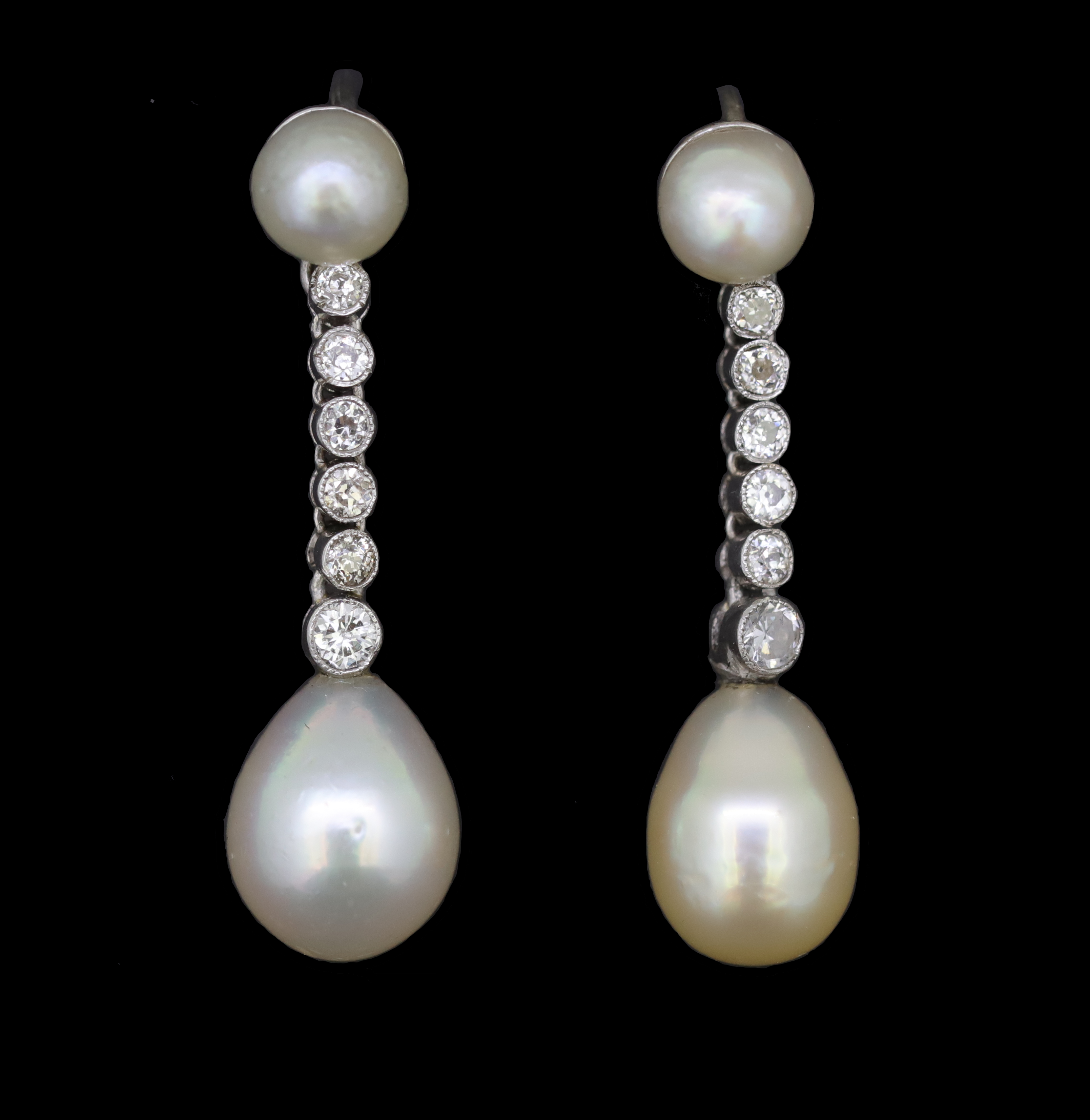 IMPORTANT PAIR OF NATURAL PEARL AND DIAMOND DROP EARRINGS