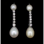 IMPORTANT PAIR OF NATURAL PEARL AND DIAMOND DROP EARRINGS