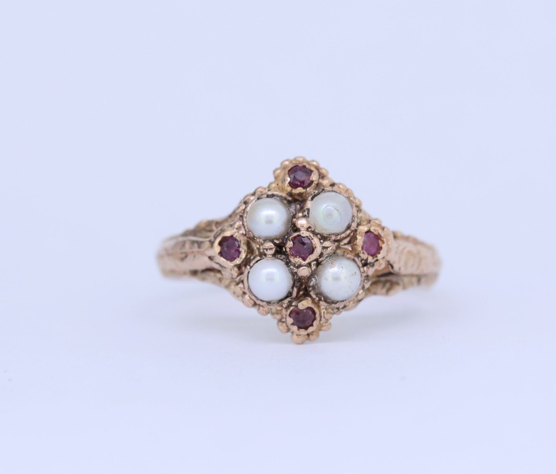 ANTIQUE RUBY AND PEARL RING