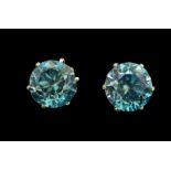 PAIR OF BLUE ZIRCON STUD EARRINGS