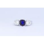 SAPPHIRE AND DIAMOND 3-STONE RING