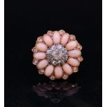 ANTIQUE CORAL AND DIAMOND FLORAL BROOCH