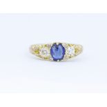 SAPPHIRE AND DIAMOND 3-STONE RING