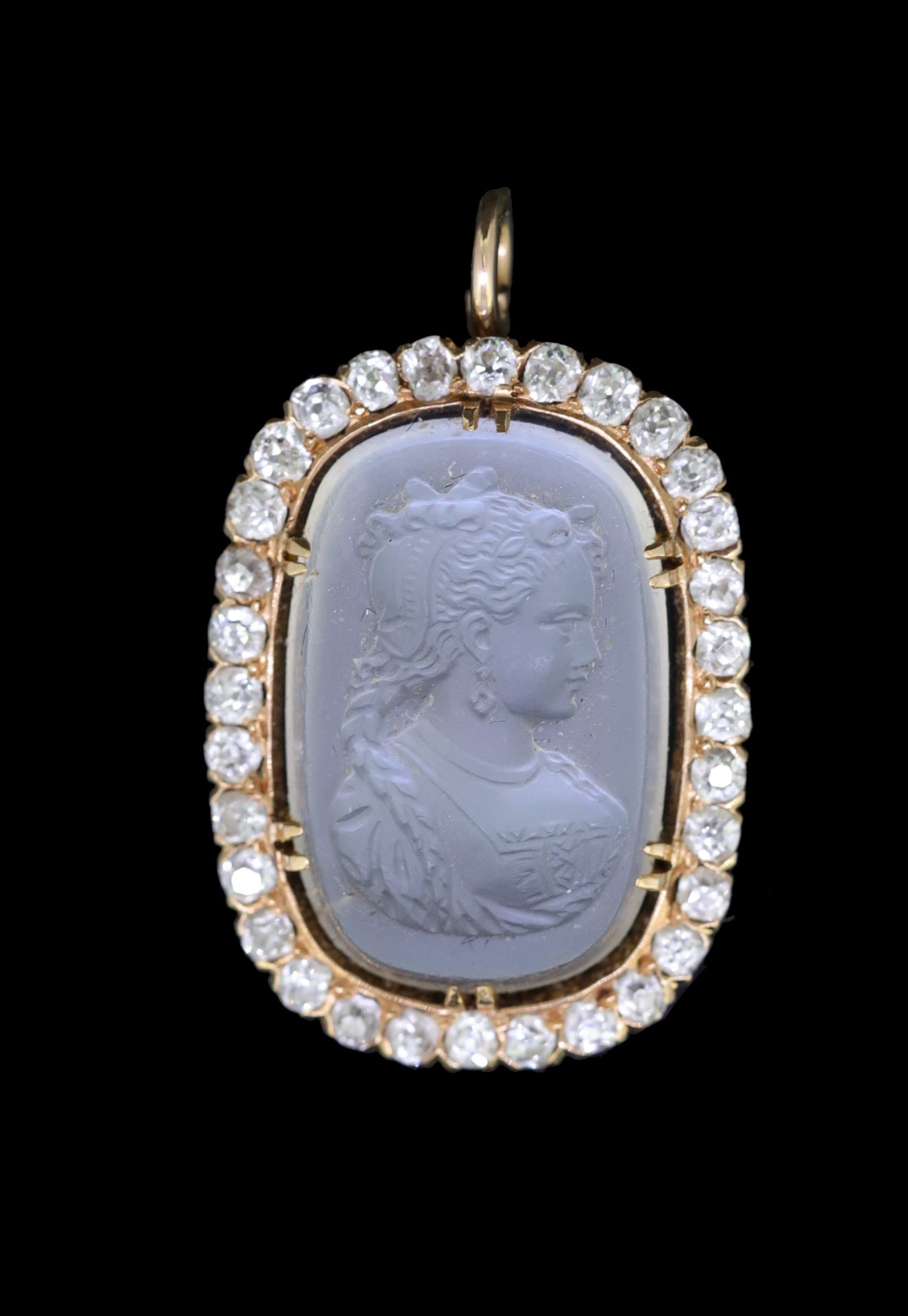 ANTIQUE VICTORIAN MOONSTONE CAMEO AND DIAMOND PENDANT