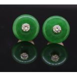 PAIR OF JADE AND DIAMOND EARRINGS