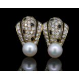 CARTIER, PAIR OF DIAMOND AND PEARL EARRINGS