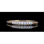 ANTIQUE OPAL AND DIAMOND HINGED BANGLE