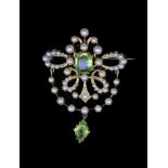 ANTIQUE PERIDOT AND PEARL BROOCH