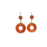 PAIR OF CORNELIAN HOOP DROP EARRINGS