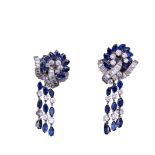 IMPORTANT PAIR OF BLUE SAPPHIRE AND DIAMOND DROP EARRINGS