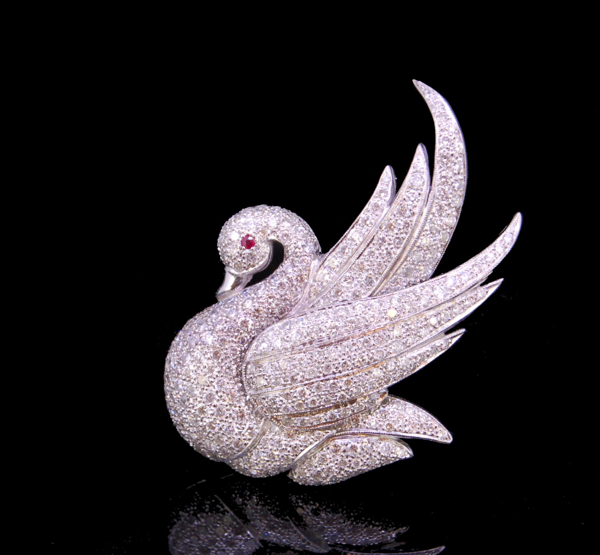 DIAMOND AND RUBY SWAN BROOCH