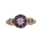 ANTIQUE RUBY AND DAIMOND CLUSTER RING