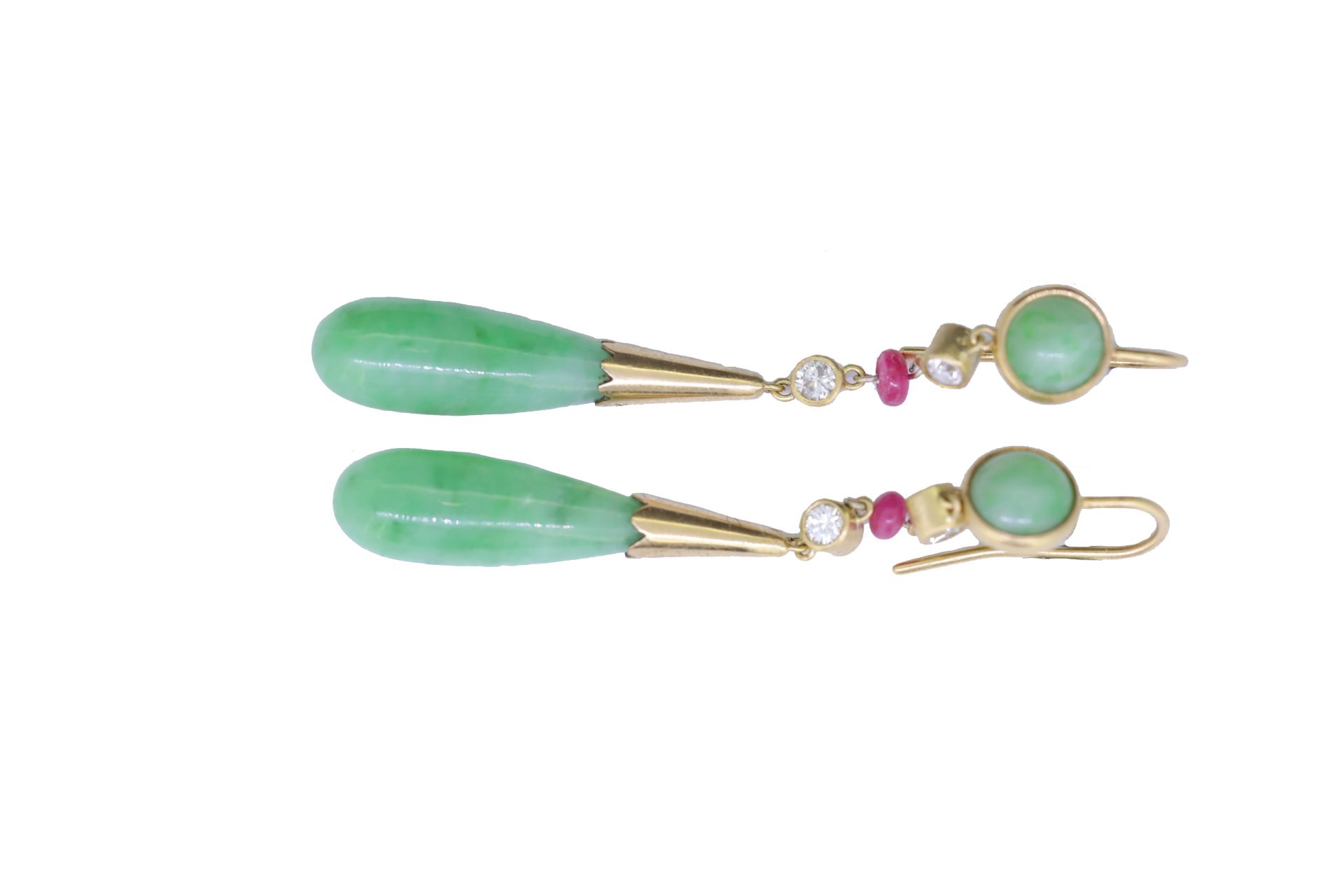 PAIR OF JADE, RUBY AND DIAMOND DROP EARRINGS - Image 4 of 4