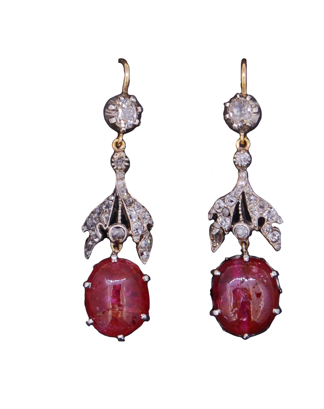 PAIR OF RUBY AND DIAMOND DROP EARRINGS