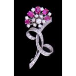 RUBY AND DIAMOND FLORAL BROOCH