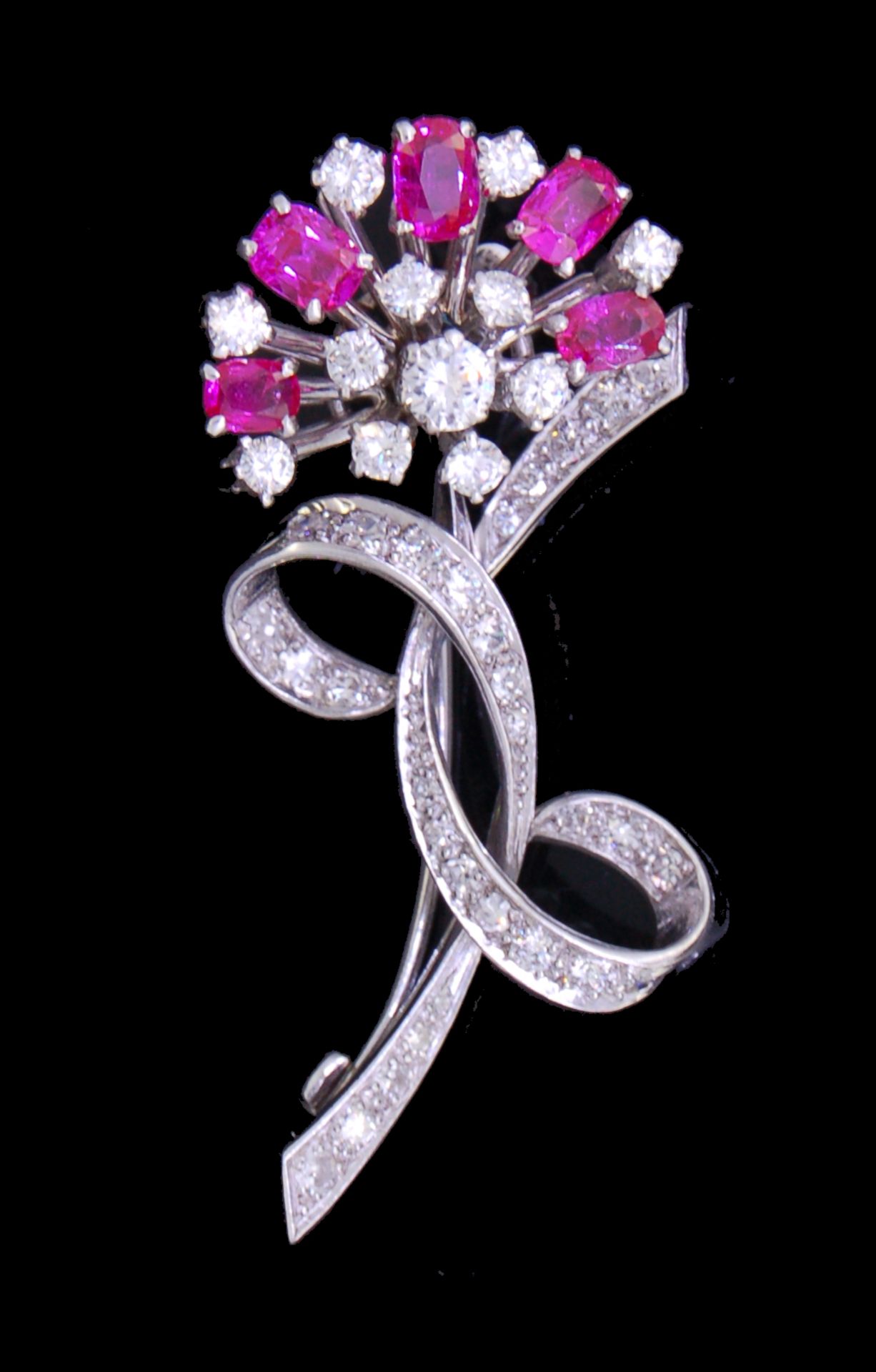 RUBY AND DIAMOND FLORAL BROOCH