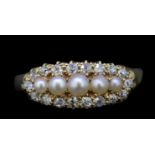 ANTIQUE GOLD PEARL AND DIAMOND RING